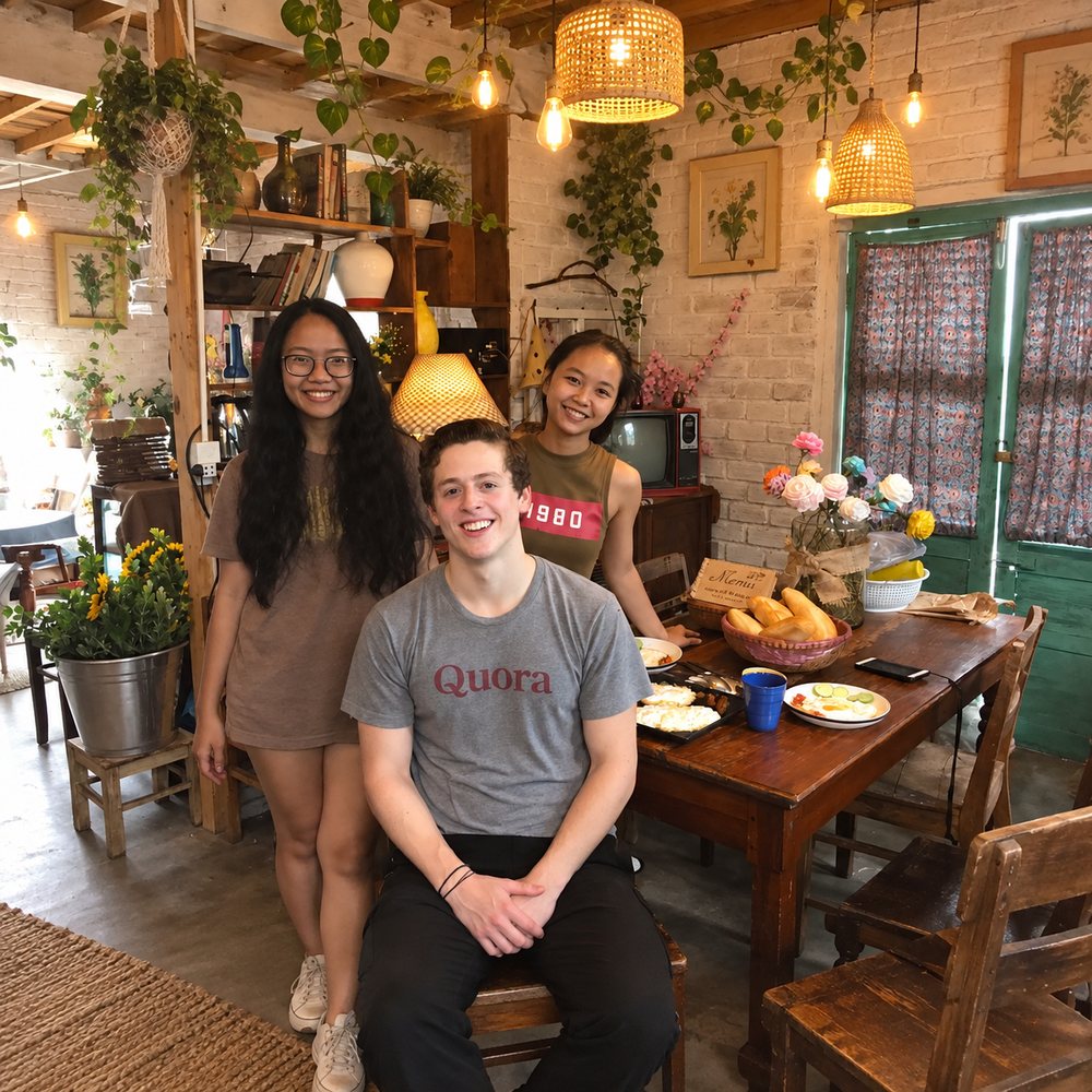 Founder with his team at a café